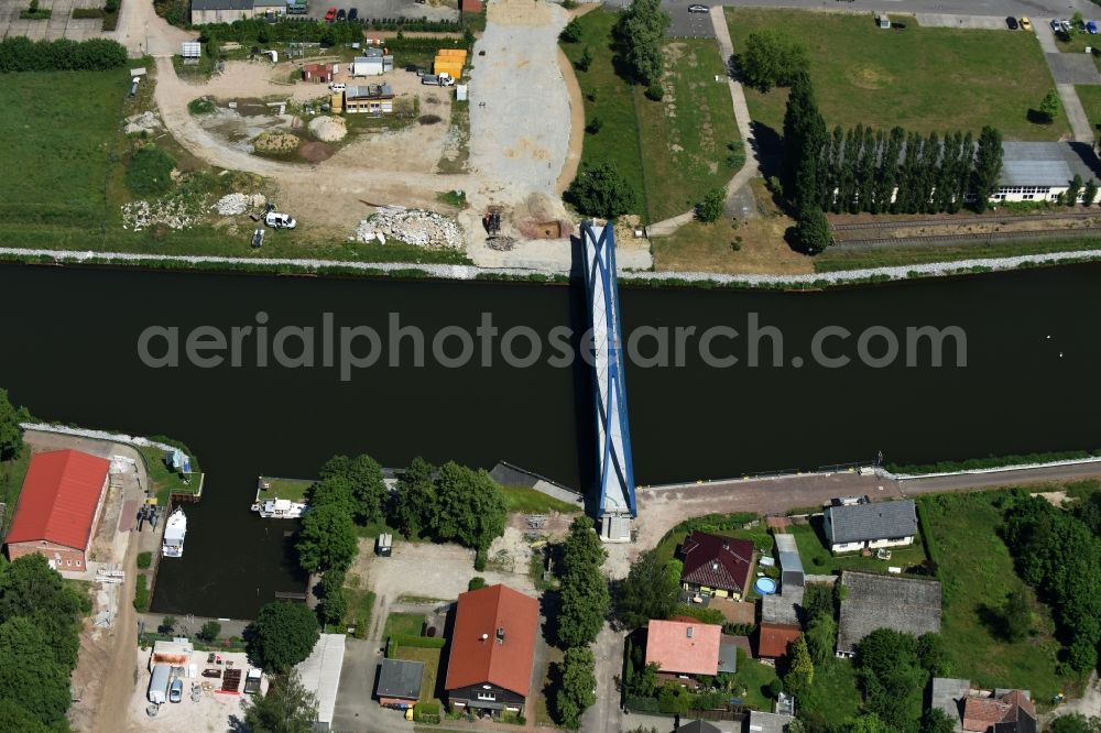 Genthin from above - Pedestrian bridge over the Elbe-Havel-Canel in the state Saxony-Anhalt