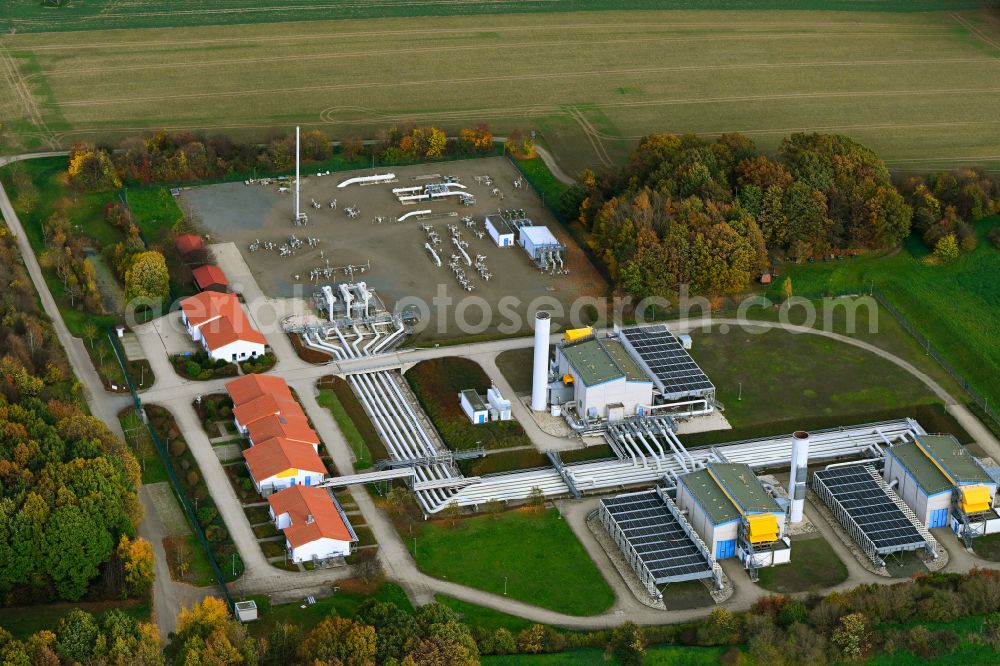 Rückersdorf from above - Oil and natural gas company GASCADE- Erdgasverdichterstation in Rueckersdorf in the state of Thuringia, Germany