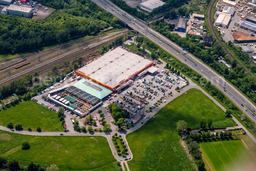 Gelsenkirchen from above - Building of the construction market Hornbach in Gelsenkirchen at Ruhrgebiet in the state North Rhine-Westphalia, Germany