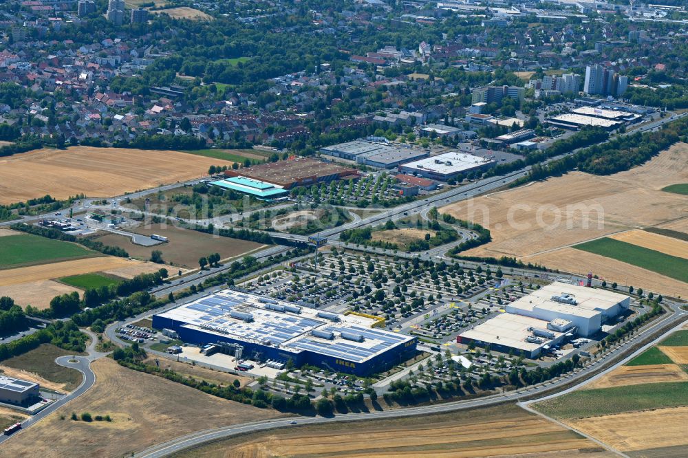 Würzburg from the bird's eye view: Building of the store - furniture market IKEA Moebel & Einrichtungshaus Wuerzburg on Mainfrankenhoehe in the district Lengfeld in Wuerzburg in the state Bavaria, Germany