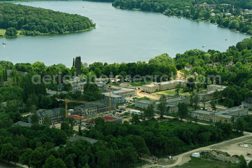 Fahrland from the bird's eye view: Building complex of the former military barracks of Entwicklungstraeger Potsdam GmbH on Krampnitzsee in Fahrland in the state Brandenburg, Germany