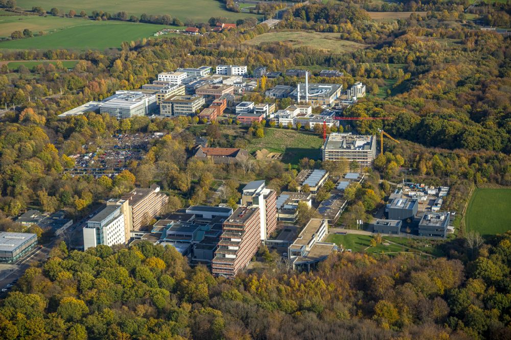 Bochum from above - Building complex of the university Hochschule Bochum on street Am Hochschulcampus in the district Querenburg in Bochum at Ruhrgebiet in the state North Rhine-Westphalia, Germany