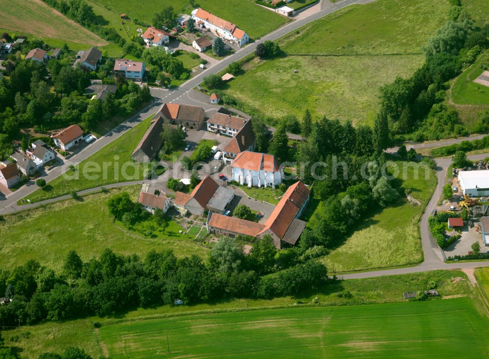 Bolanden from the bird's eye view: Complex of buildings of the monastery Kloster Hane and Klosterkirche on street Klosterhof in Bolanden in the state Rhineland-Palatinate, Germany