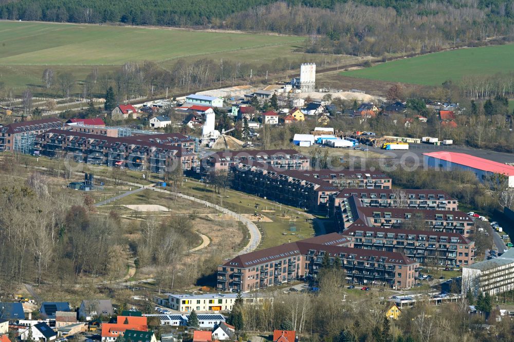Aerial photograph Bernau - Building complex of the former military barracks redevelopment area Panke-Park on Schoenfelder Weg in Bernau in the state Brandenburg, Germany