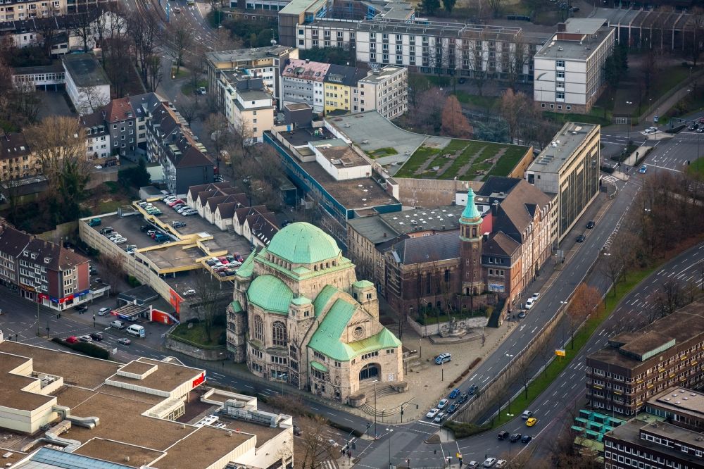 Essen from above - Building the Old Synagogue of the Jewish community at the Steeler street in Essen in North Rhine-Westphalia