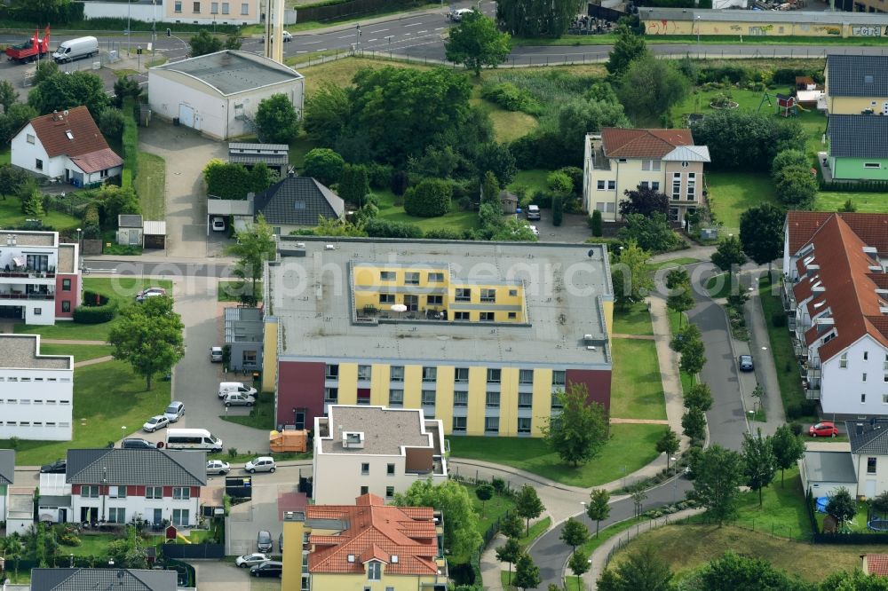Magdeburg from above - Building of the old people's home - senior citizen's residence of the nursing home for the elderly ASB in the pear garden in the district viper life in Magdeburg in the federal state Saxony-Anhalt, Germany