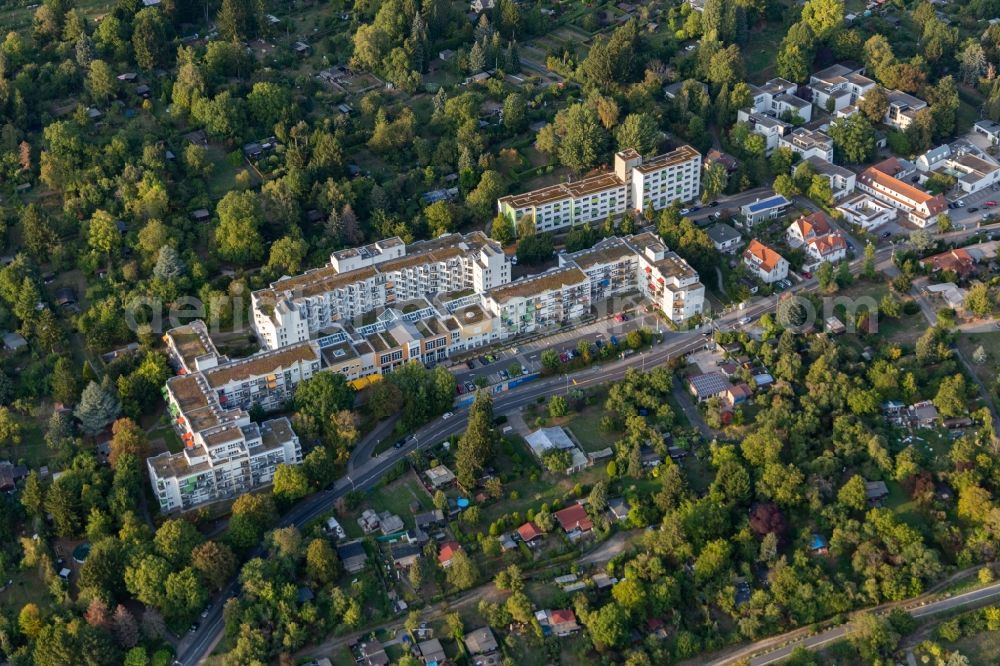 Aerial image Frankfurt am Main - Building the retirement home Budge-Stiftung in the district Seckbach in Frankfurt in the state Hesse, Germany