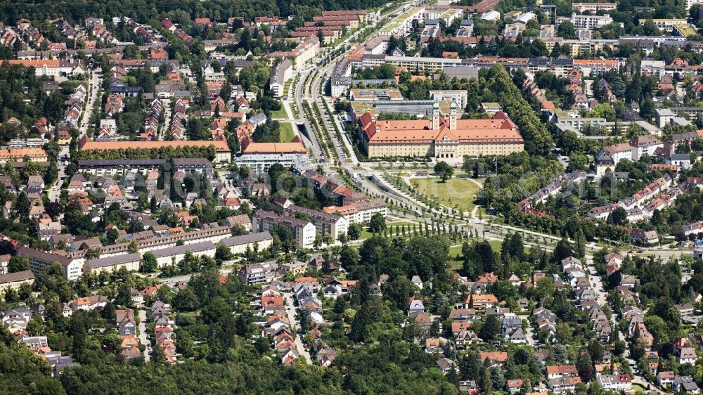 Aerial image München - Building the retirement home Muenchenstift GmbH, Haus St. Josef in Munich in the state Bavaria, Germany