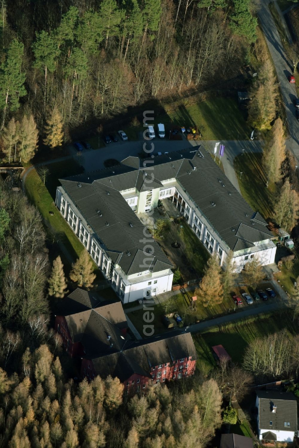 Aerial image Bergfelde - Building the retirement home Seniorenzentrum Elisabeth on Herthastrasse in Bergfelde in the state Brandenburg