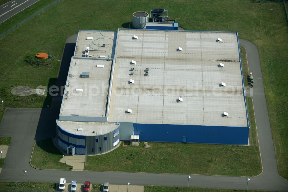 Aerial image Jessen (Elster) - Building of Aqua Orbis Fine Food GmbH & Co. KG in the commercial park of Jessen (Elster) in the state of Saxony-Anhalt. The site of the caviar company included a sturgeon breeding farm