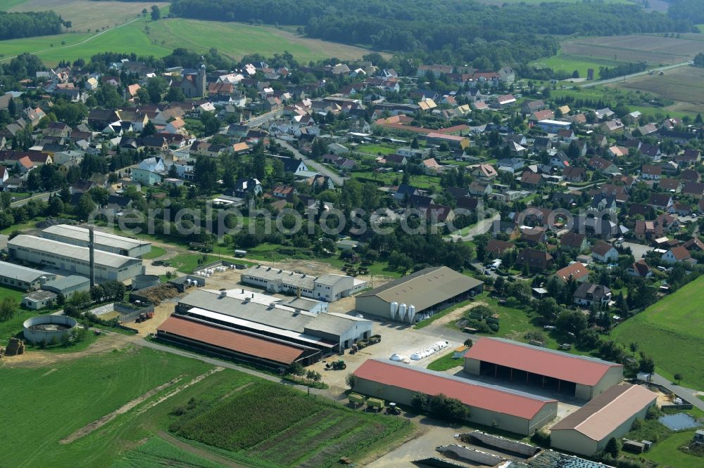 Aerial photograph Zschepplin - Farm and agricultural estate on the edge of Zschepplin in the state of Saxony. The compound with its halls and agricultural facilities is located in the North of the borough