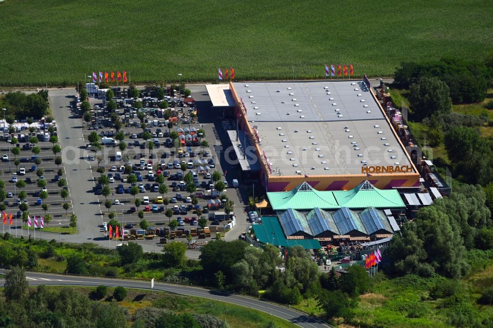 Aerial image Potsdam - Building of the construction market Hornbach Am Friedrichspark in the district Marquardt in Potsdam in the state Brandenburg, Germany