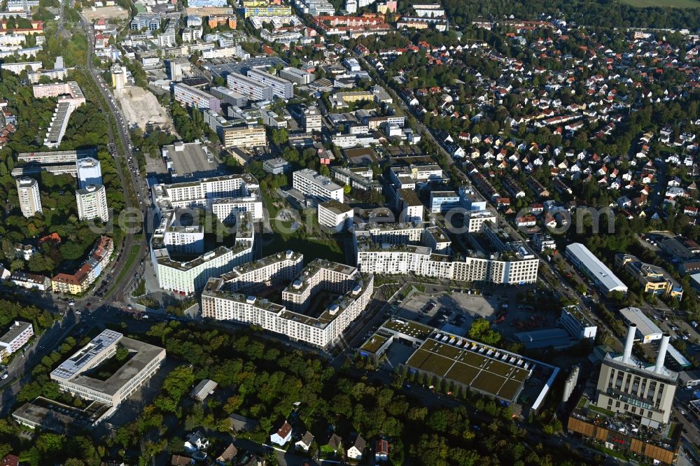 Aerial photograph München - Building of the construction market of KRAFT Baustoffe GmbH on Drygalski-Allee in the district Obersendling in Munich in the state Bavaria, Germany
