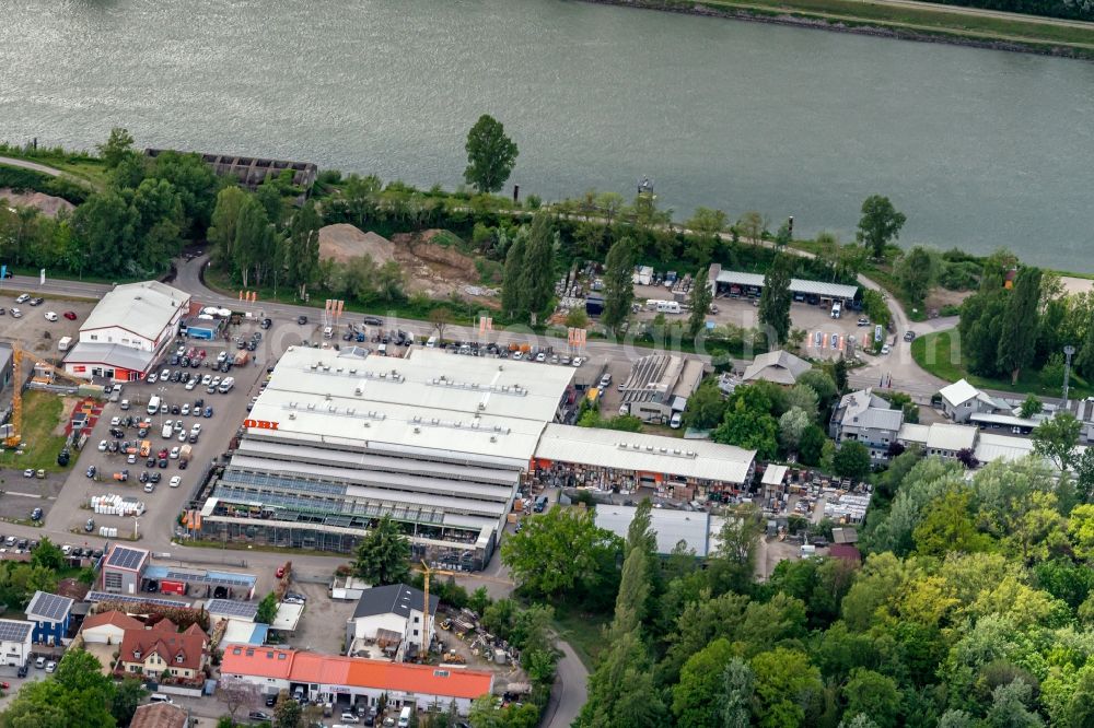 Aerial photograph Breisach am Rhein - Building of the construction market OBI in Breisach am Rhein in the state Baden-Wuerttemberg, Germany