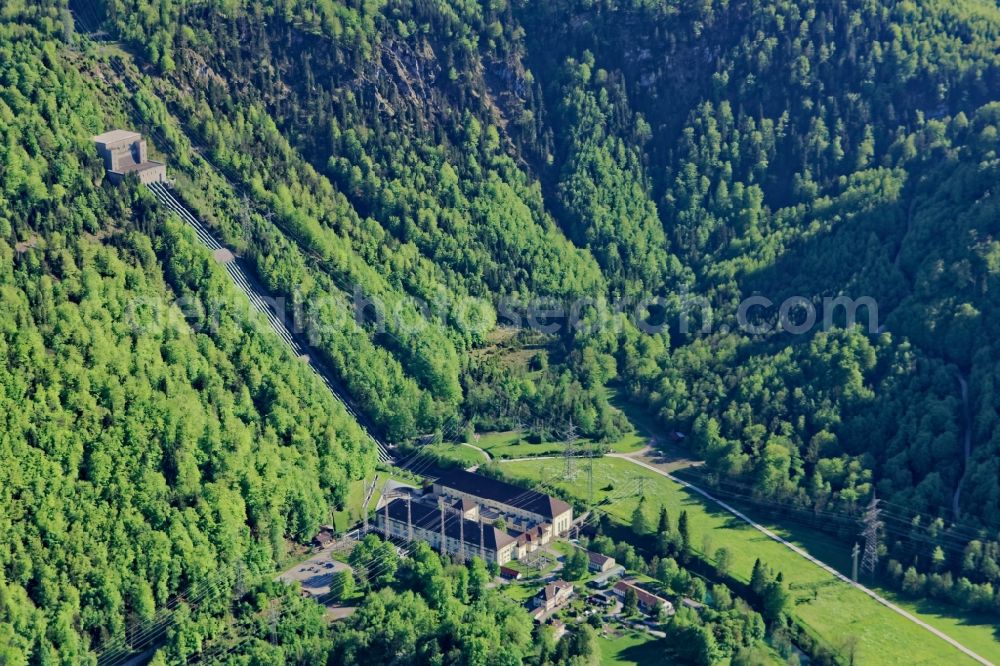 Aerial image Kochel am See - Buildings and Pipelines of the Walchensee hydroelectric power plant in Kochel am See in the state Bavaria, Germany