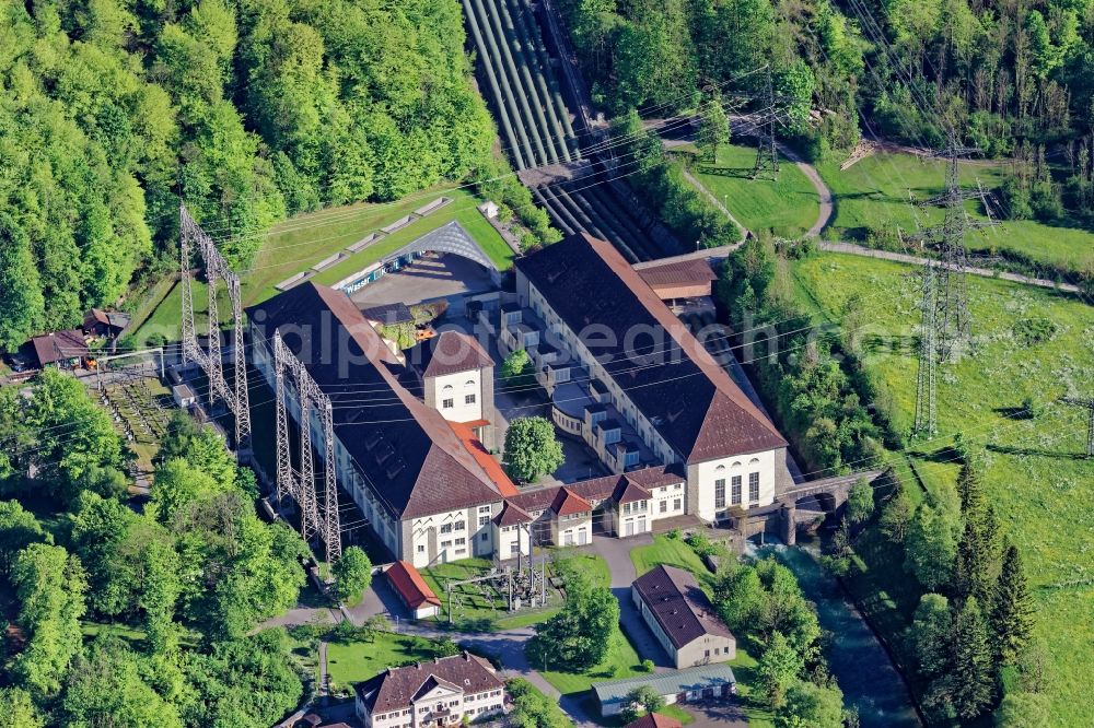 Kochel am See from the bird's eye view: Buildings and Pipelines of the Walchensee hydroelectric power plant in Kochel am See in the state Bavaria, Germany