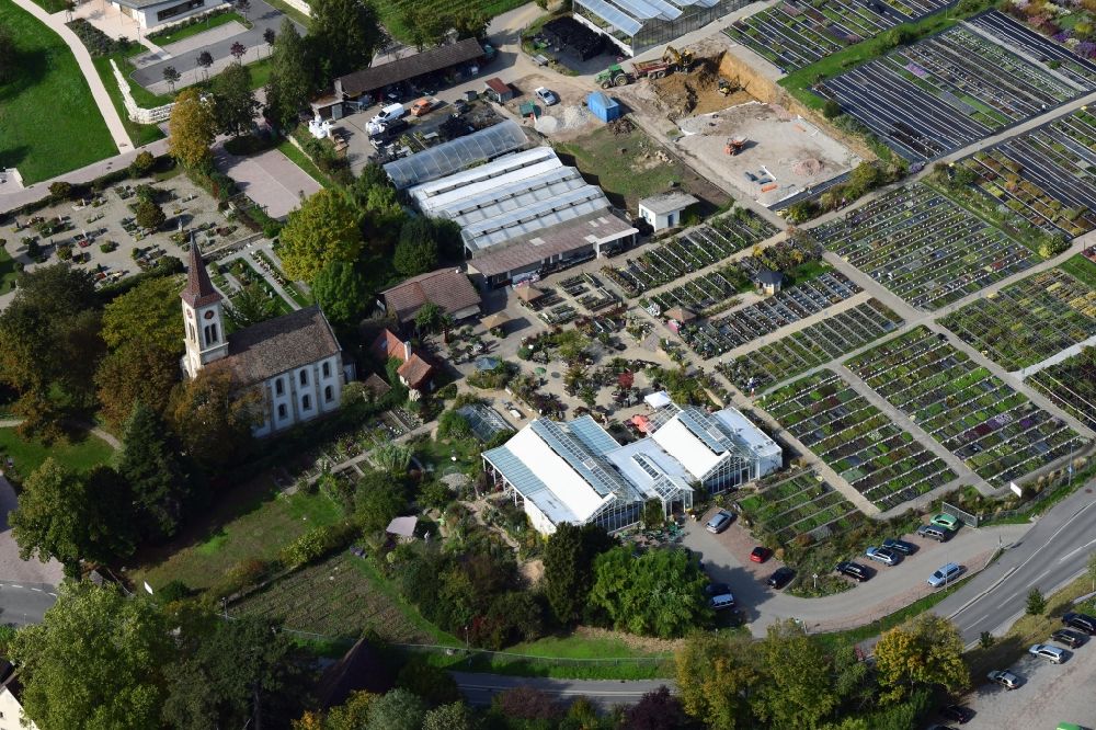 Aerial image Sulzburg - Buildings, beds and plants at the grounds of the perennial nursery Graefin von Zeppelin in the district Laufen in Sulzburg in the state Baden-Wurttemberg, Germany
