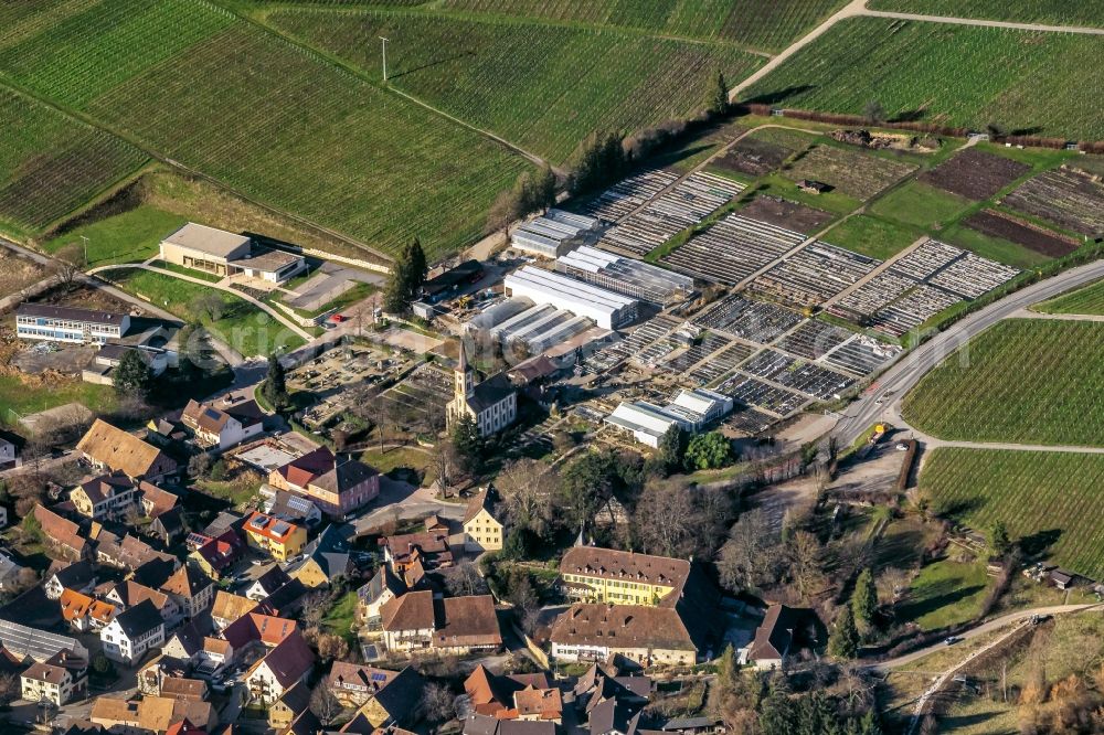 Aerial photograph Sulzburg - Buildings, beds and plants at the grounds of the perennial nursery Graefin von Zeppelin in the district Laufen in Sulzburg in the state Baden-Wurttemberg, Germany