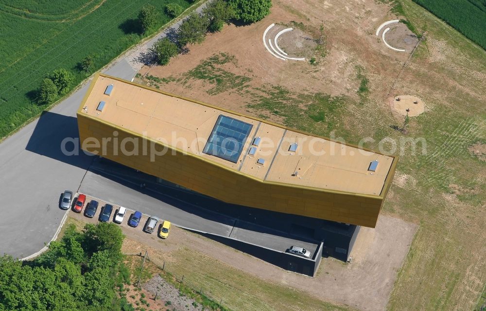 Aerial photograph Nebra (Unstrut) - Building the visitor center Arche - Himmelsscheibe von Nebra Nebra Ark - Experiencing the Sky Disc An der Steinkloebe in Nebra (Unstrut) in the state Saxony-Anhalt
