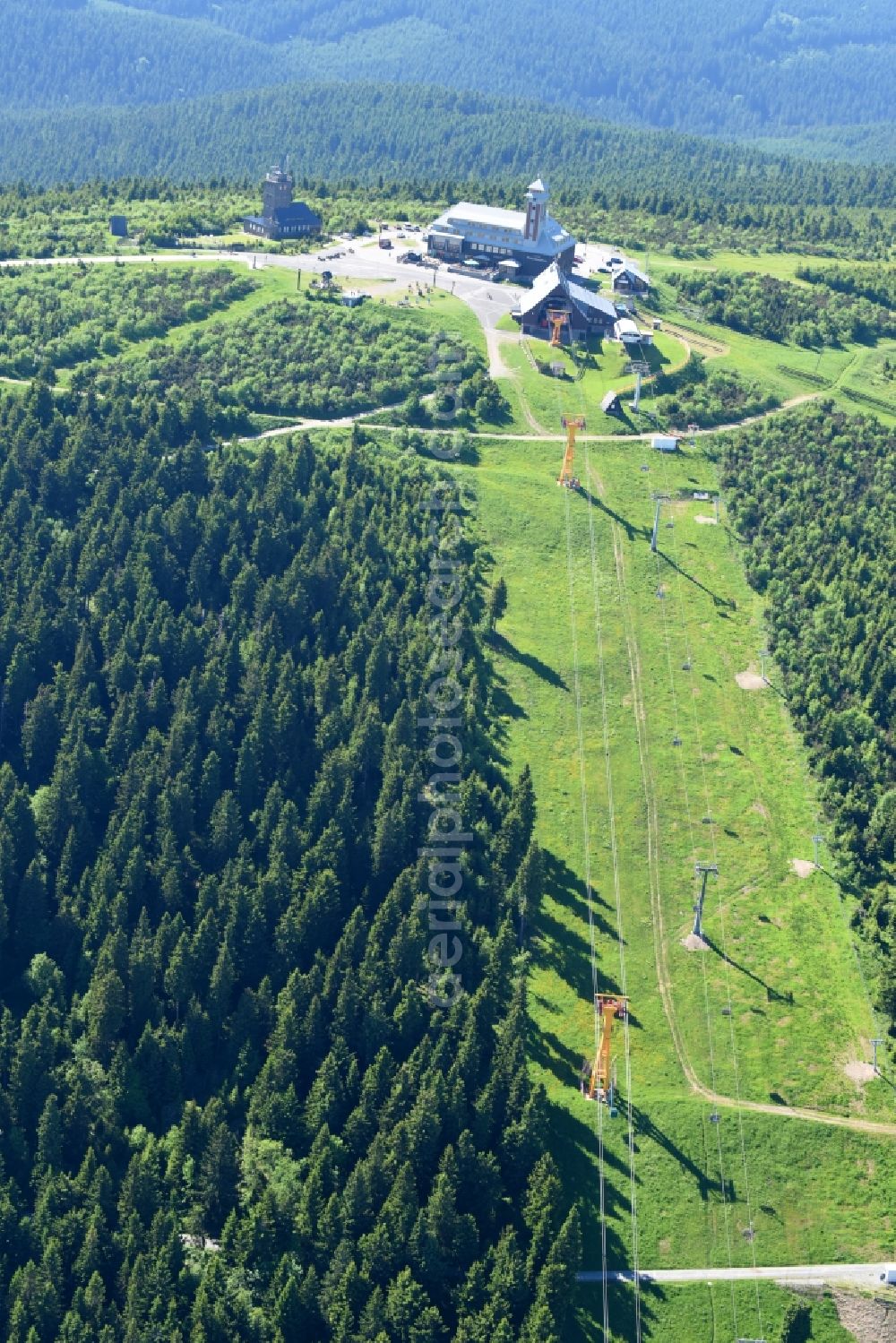 Oberwiesenthal from the bird's eye view: Building the visitor center on Mountain peak Fichtelberg in Oberwiesenthal in the state Saxony, Germany
