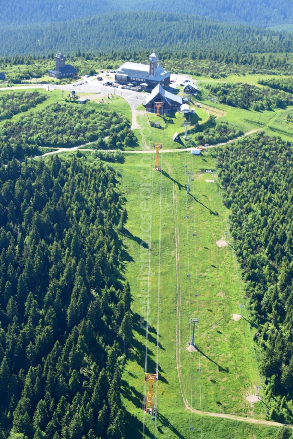 Aerial image Oberwiesenthal - Building the visitor center on Mountain peak Fichtelberg in Oberwiesenthal in the state Saxony, Germany