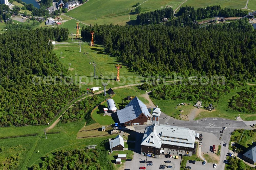 Aerial image Oberwiesenthal - Building the visitor center on Mountain peak Fichtelberg in Oberwiesenthal in the state Saxony, Germany