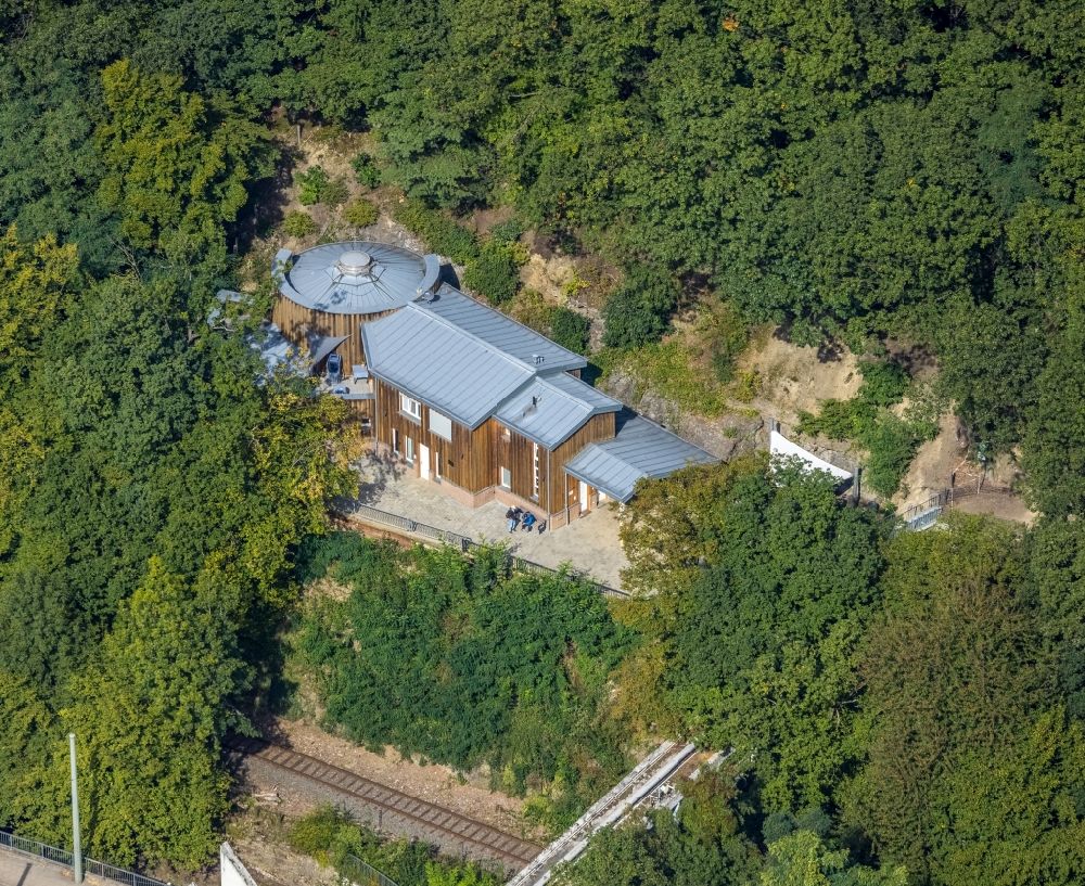 Aerial photograph Ennepetal - Building the visitor center Nationales Naturmonument Kluterthoehle with entrance at Hoehlenstrasse in Ennepetal in the state North Rhine-Westphalia, Germany