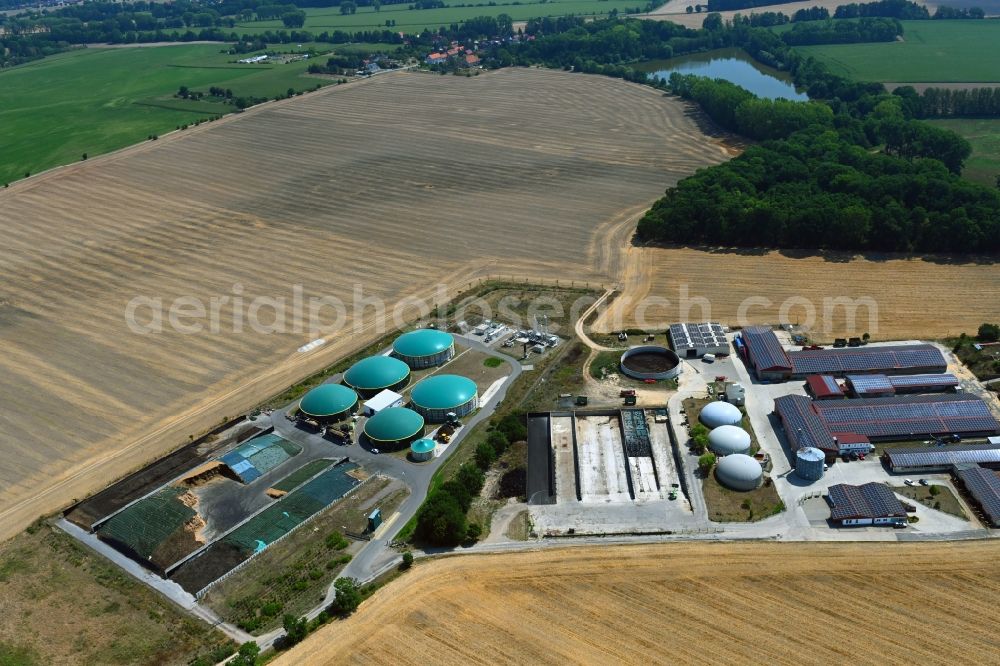 Naundorf from the bird's eye view: Buildings, biogas plant and parks at the mansion of the farmhouse in the district Raitzen in Naundorf in the state Saxony, Germany