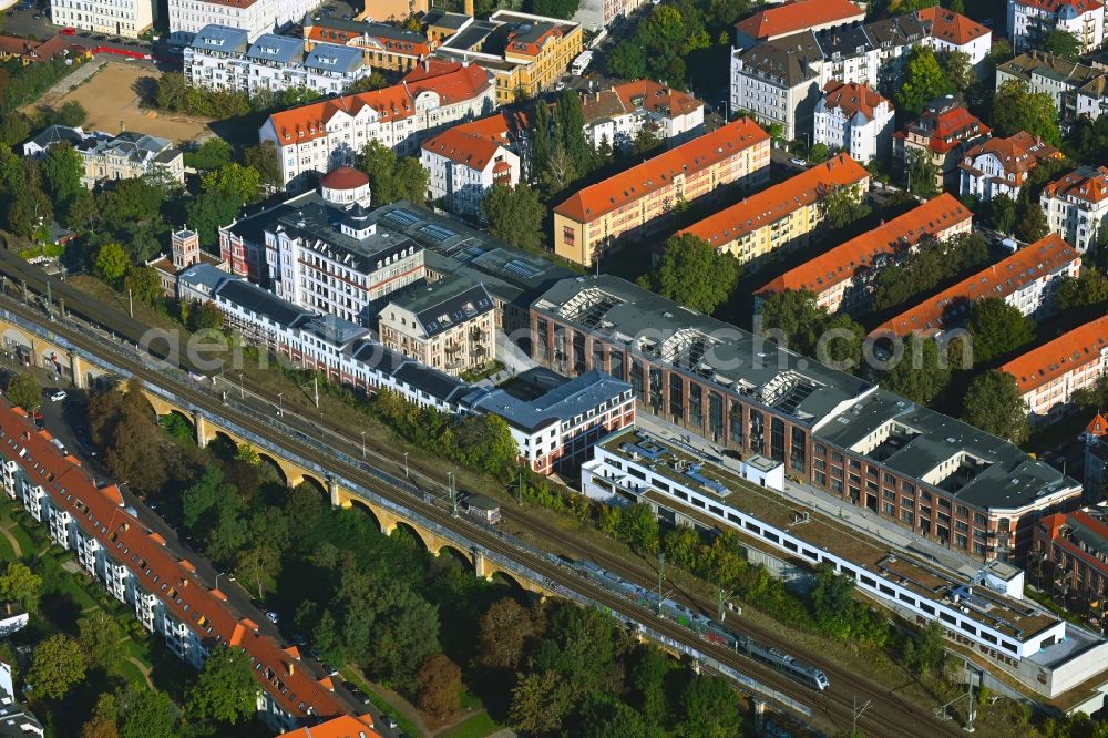 Leipzig from above - Building of the Bleichertwerke in the district of Gohlis in Leipzig in the state of Saxony, Germany