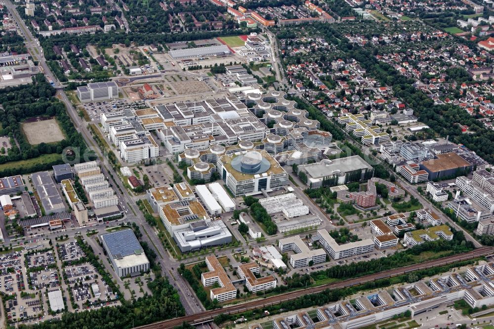München from above - Research building and office complex BMW FIZ in Munich in the state Bavaria, Germany