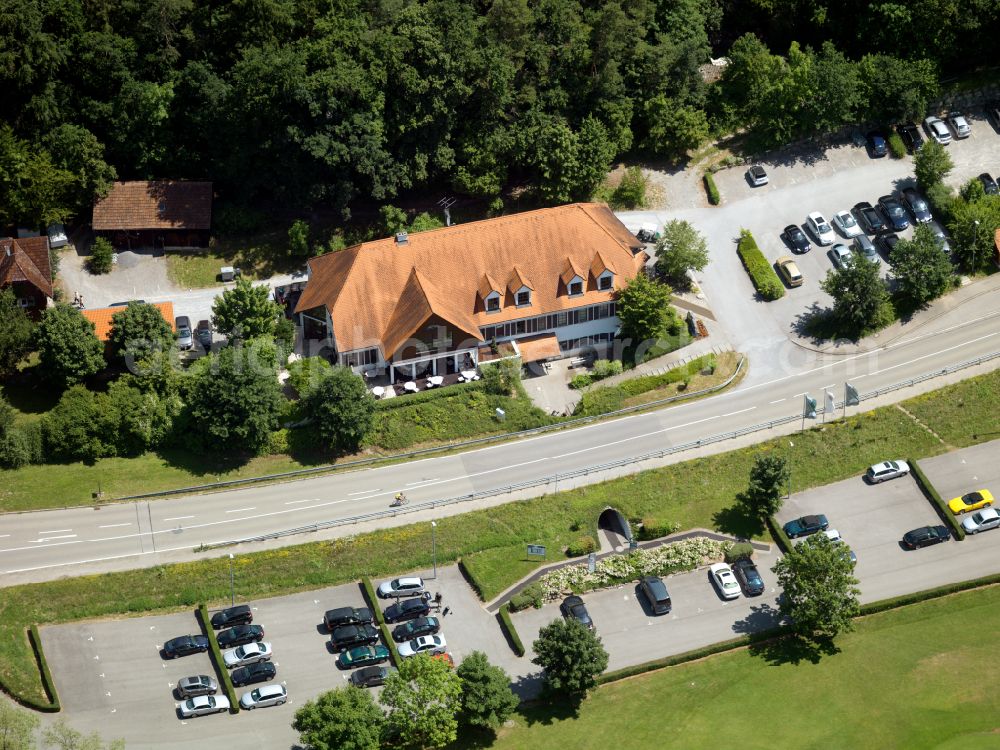 Starzach from above - Building of the restaurant of Golfclub Schloss Weitenburg in Starzach in the state Baden-Wuerttemberg, Germany