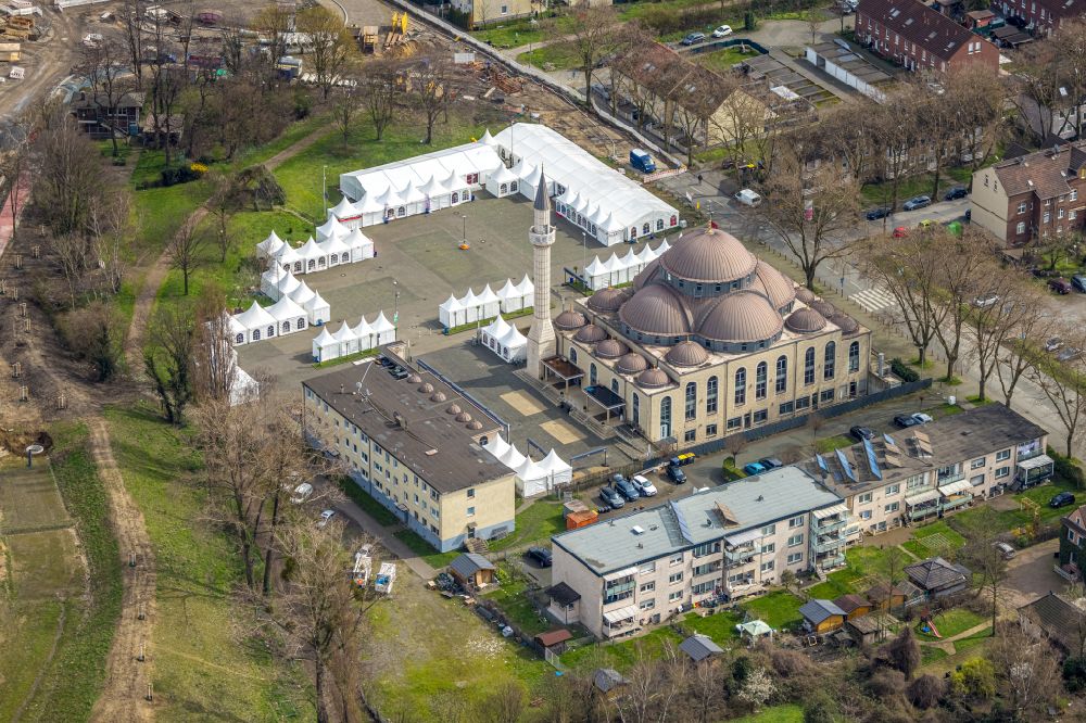 Duisburg from above - Building the DITIB mosque at Warbruck street in Duisburg-Marxloh in North Rhine-Westphalia