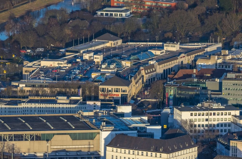 Aerial image Hamm - Building of the shopping center Allee-Center of the ECE projectmanagement with parking level in Hamm in the state North Rhine-Westphalia. In the picture as well the Ritter Passage