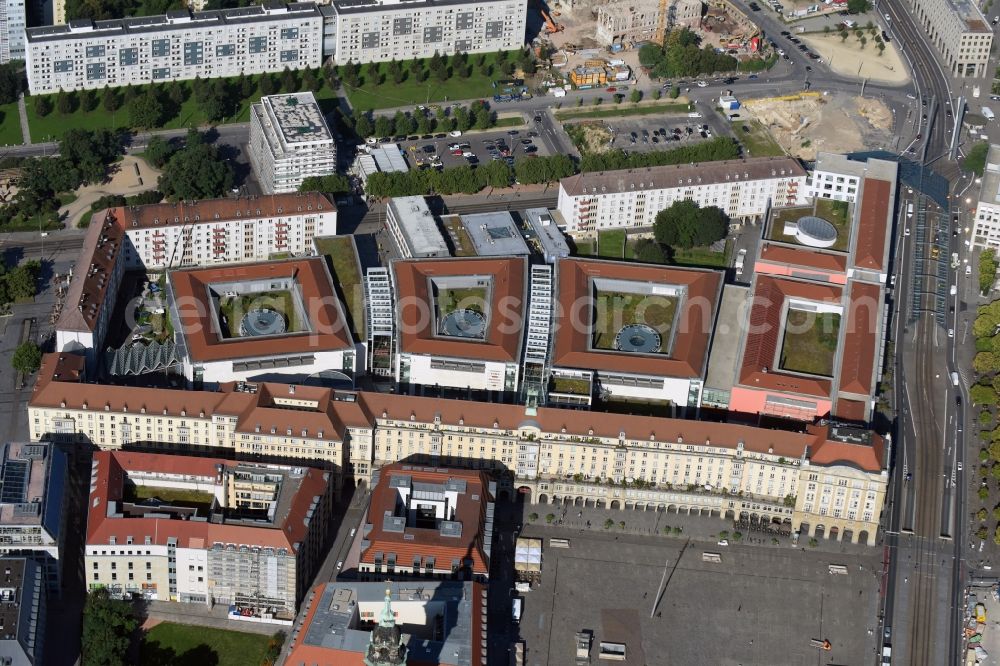 Dresden from the bird's eye view: Building of the shopping center Altmarkt Galerie der ECE Projektmanagement GmbH in Dresden in the state Saxony