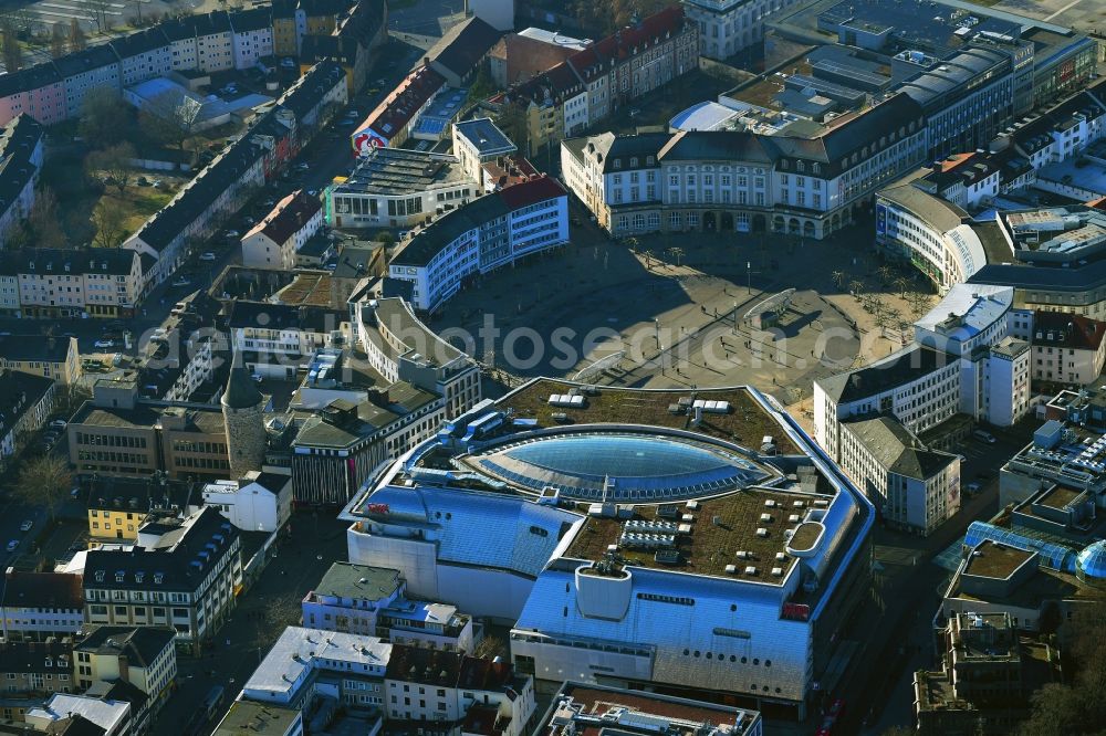 Aerial image Kassel - Building of the shopping center City-Point Kassel of ECE on Koenigsplatz in Kassel in the state Hesse