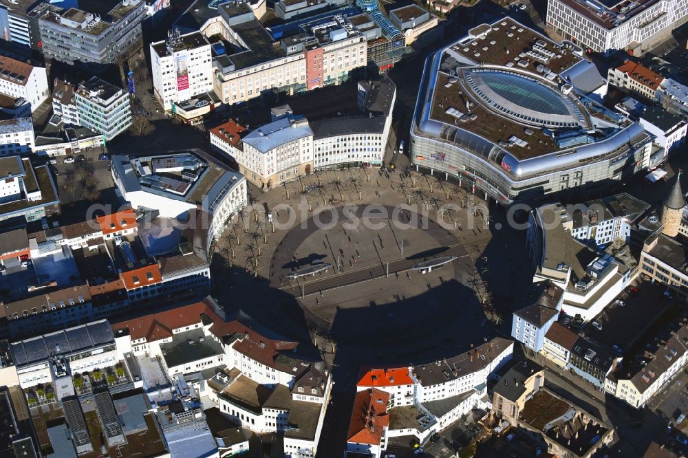 Aerial photograph Kassel - Building of the shopping center City-Point Kassel of ECE on Koenigsplatz in Kassel in the state Hesse