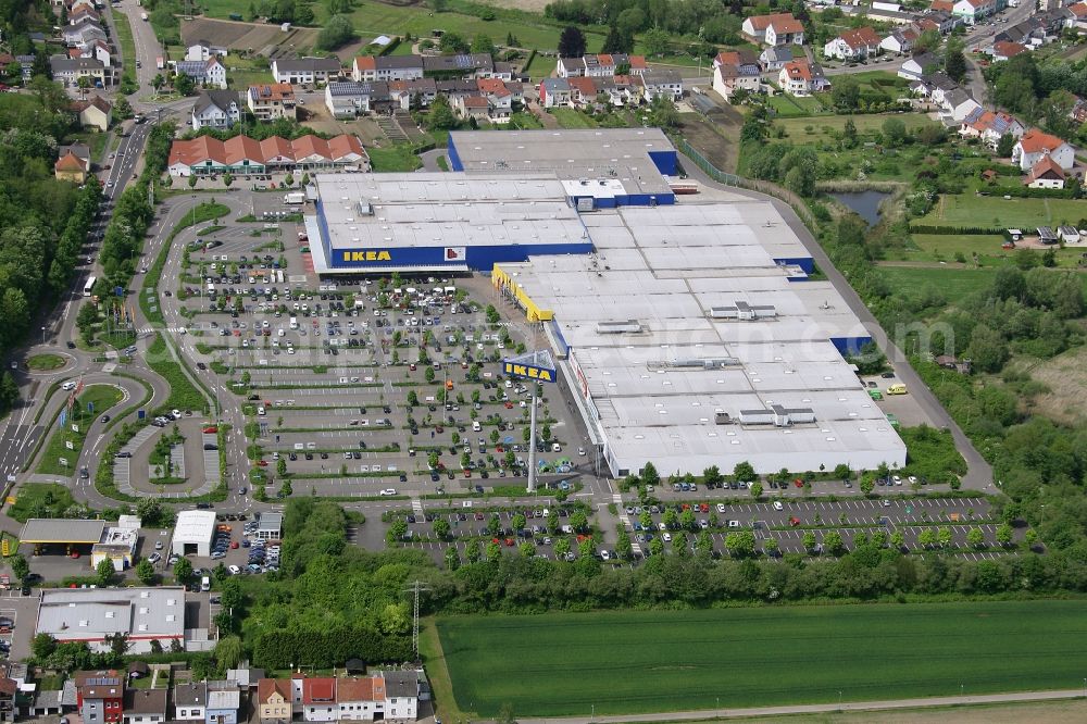 Saarlouis from the bird's eye view: Building the shopping center the IKEA furniture store in Saarlouis in the state Saarland