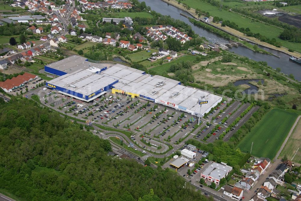 Saarlouis from above - Building the shopping center the IKEA furniture store in Saarlouis in the state Saarland
