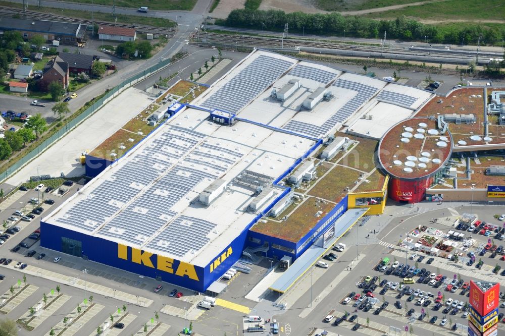 Dänischburg, Lübeck from the bird's eye view: Building the shopping center IKEA - furniture store in Daenischburg, Luebeck in the state Schleswig-Holstein