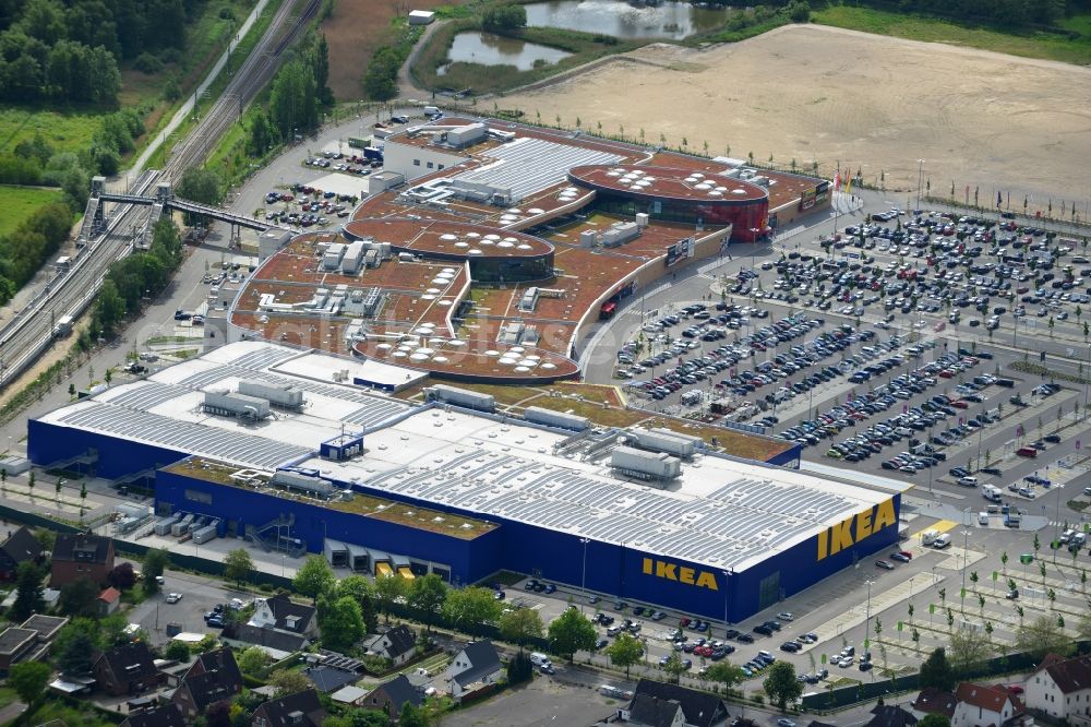 Aerial image Dänischburg, Lübeck - Building the shopping center IKEA - furniture store in Daenischburg, Luebeck in the state Schleswig-Holstein