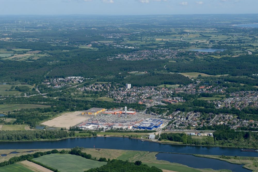 Aerial image Lübeck - Building the shopping center IKEA - furniture store in Daenischburg, Luebeck in the state Schleswig-Holstein