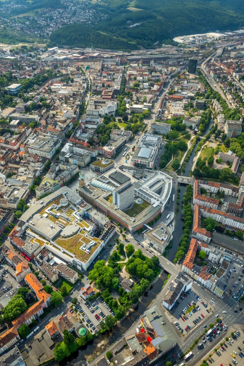 Aerial image Hagen - Building of the shopping center Volme Galerie GbR Friedrich-Ebert-Platz in the district Hagen-Mitte in Hagen in the state North Rhine-Westphalia