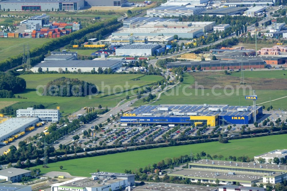 Aerial image Gersthofen - Building of the store - furniture market IKEA Einrichtungshaus Augsburg in Gersthofen in the state Bavaria