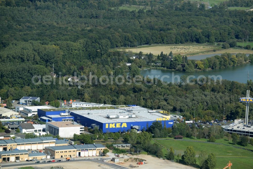 Aerial photograph Hanau - Building of the store - furniture market IKEA Einrichtungshaus on Oderstrasse in Hanau in the state Hesse