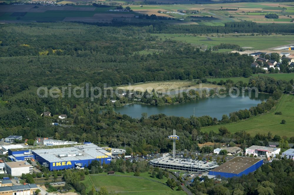 Hanau from above - Building of the store - furniture market IKEA Einrichtungshaus on Oderstrasse in Hanau in the state Hesse