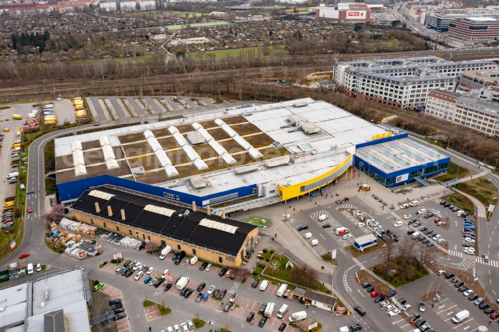 Berlin from above - Building of the store - furniture market IKEA Moebel & Einrichtungshaus Berlin-Tempelhof on Sachsendonm in the district Tempelhof in Berlin, Germany