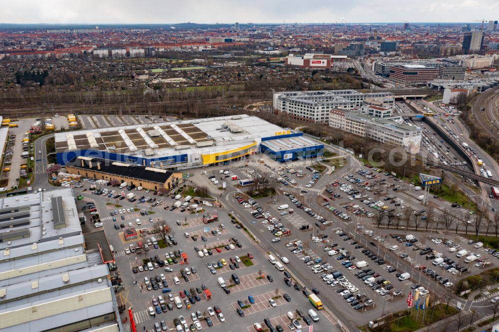 Berlin from the bird's eye view: Building of the store - furniture market IKEA Moebel & Einrichtungshaus Berlin-Tempelhof on Sachsendonm in the district Tempelhof in Berlin, Germany