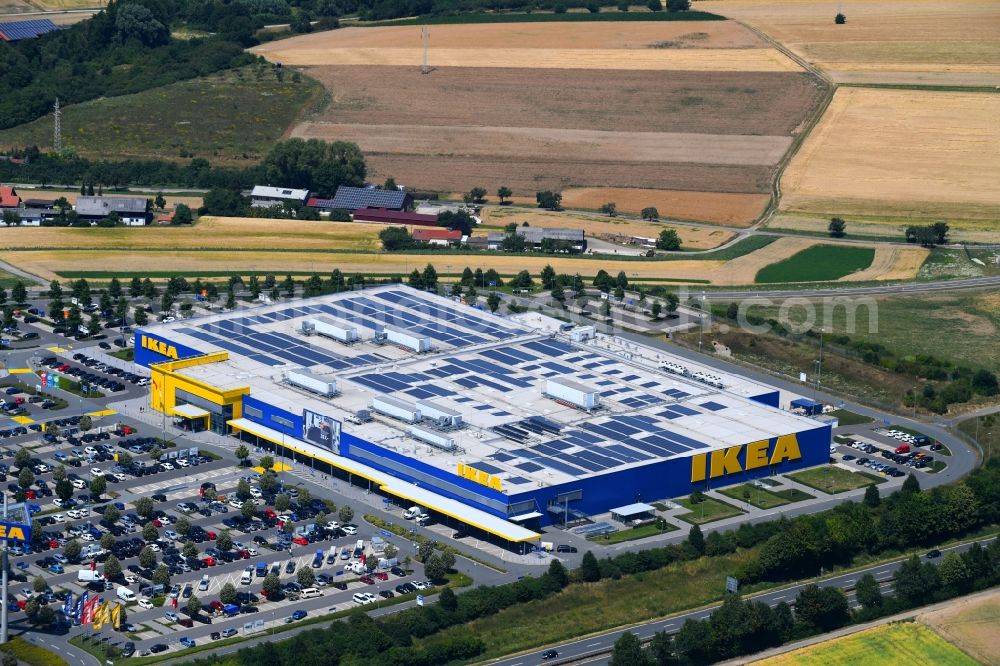 Würzburg from the bird's eye view: Building of the store - furniture market IKEA Moebel & Einrichtungshaus Wuerzburg on Mainfrankenhoehe in the district Lengfeld in Wuerzburg in the state Bavaria, Germany