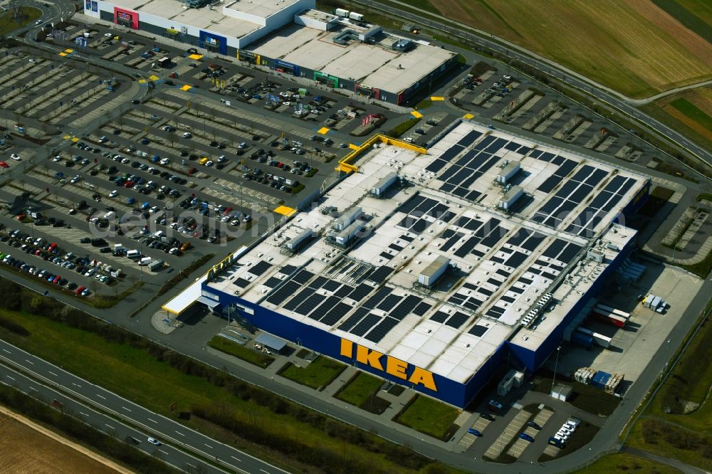 Aerial photograph Würzburg - Building of the store - furniture market IKEA Moebel & Einrichtungshaus Wuerzburg on Mainfrankenhoehe in the district Lengfeld in Wuerzburg in the state Bavaria, Germany