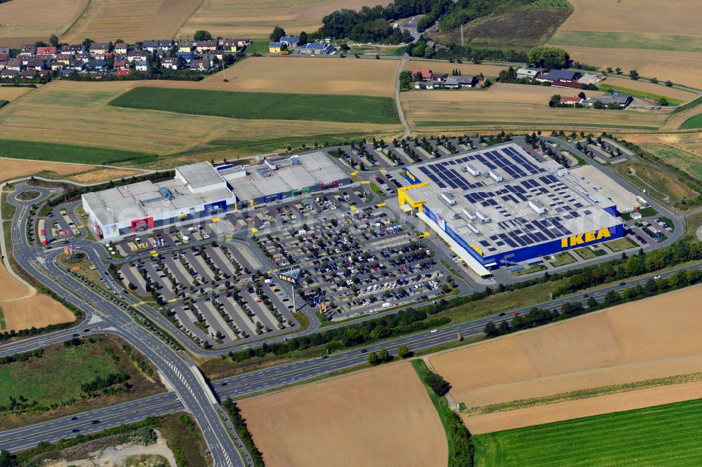 Würzburg from above - Building of the store - furniture market IKEA Moebel & Einrichtungshaus Wuerzburg on Mainfrankenhoehe in the district Lengfeld in Wuerzburg in the state Bavaria, Germany